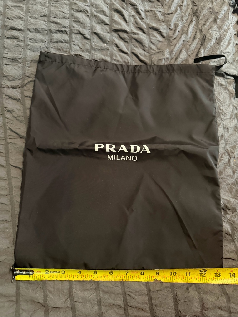 Prada Black Nylon Drawstring Bag with White Logo